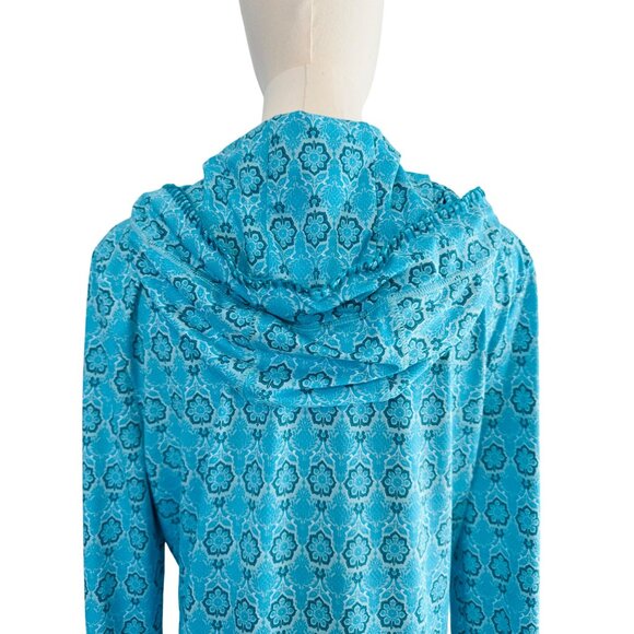 Cabana Life Talbots M Aqua & Blue Patterned Hooded Long-Sleeve Vacation Dress - Picture 8 of 16
